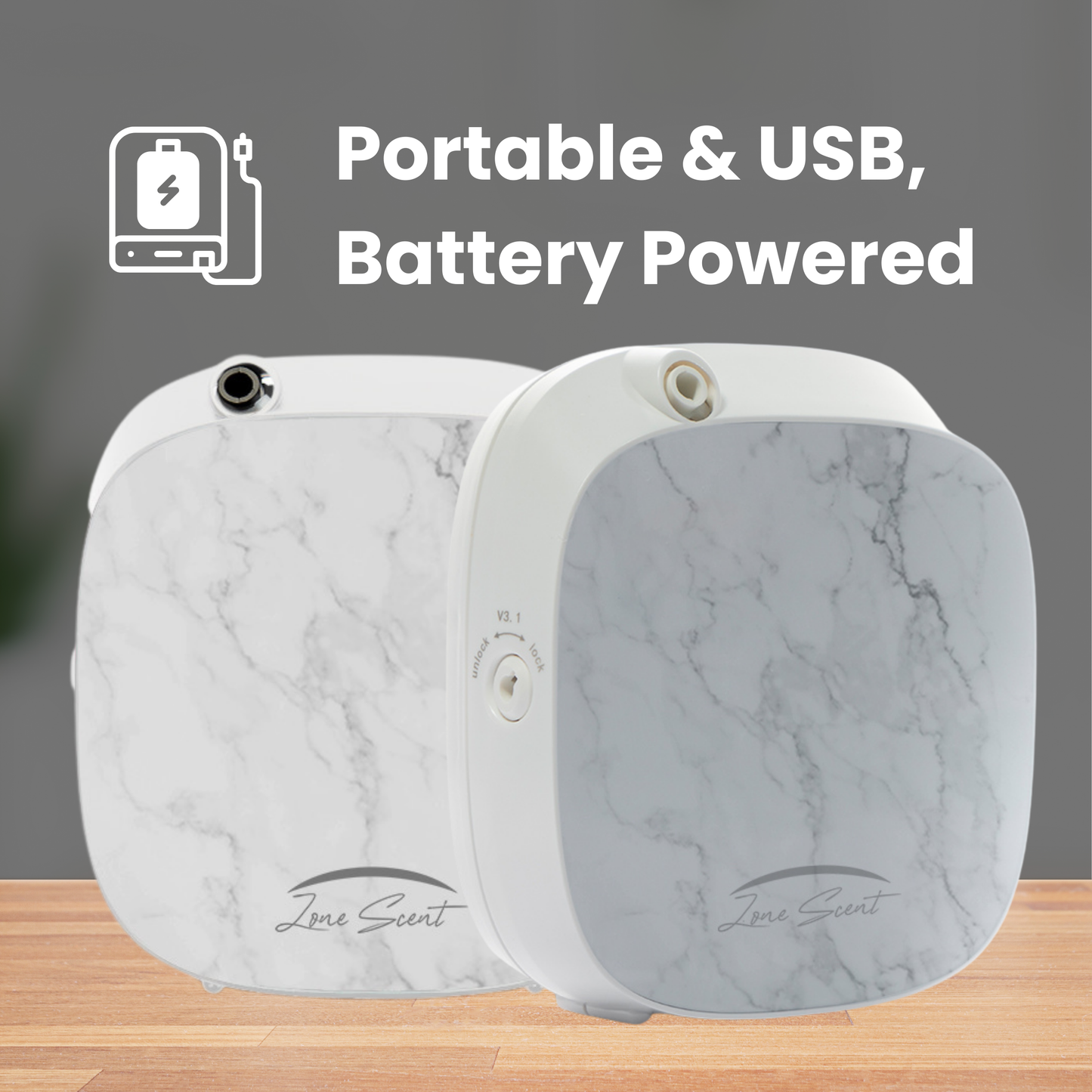 Zone Scent ZS-A1 Portable Rechargeable Diffuser + 60 ml Bombei™ Oil — Waterless Cold-Air, App-Controlled, 1000 ft² Coverage, Wireless Battery | Eco-Safe, Pet & Kid Friendly